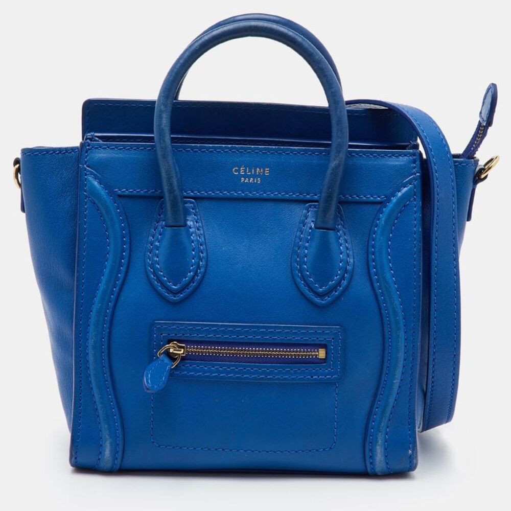 Celine Luggage Nano Blue Leather Tote